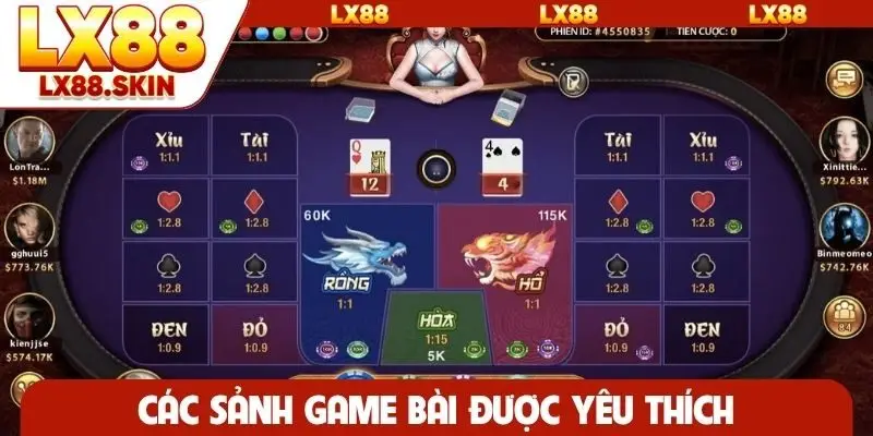 Các sảnh game bài được yêu thích