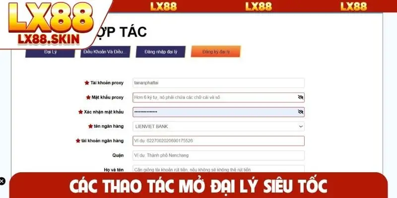 Các thao tác mở đại lý siêu tốc